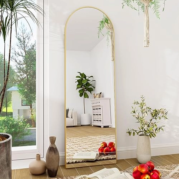BEAUTYPEAK Arch Mirror Full Length, 59"x16" Wall Mirrors, Full Body Floor Mirror Aluminum Alloy Frame, Suitable for Bedroom, Dressing Room, Gold