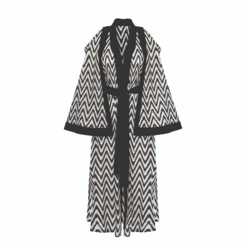 Shoulder-Off, Knitted Black-White-Golden Patterned Kimono by Women & Women