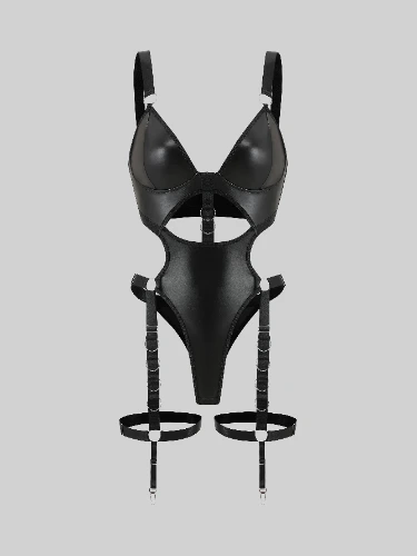 One Piece Eco-Leather Garter Bodysuit