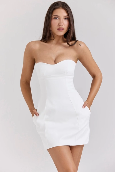 Mimi White Strapless Twill Mini Dress - SALE