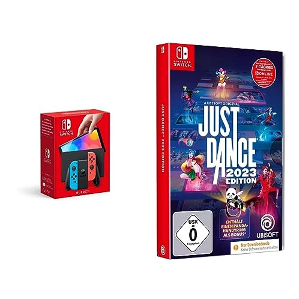 Nintendo Switch-Konsole (OLED-Modell) Neon-Rot/Neon-Blau + Just Dance 2023 - Limitierte Special Edition Switch