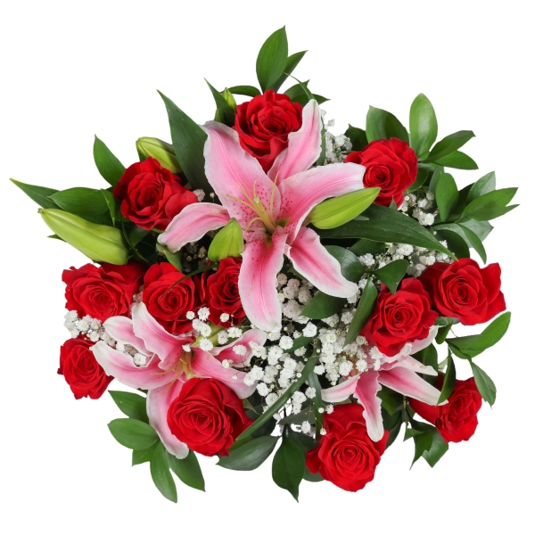 Dozen Red Roses & Lilies Bouquet