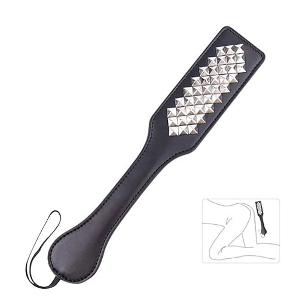 Spanking Paddle, Slut Leather SM Tool with Rivet for Extra Sensation Flirt Sex Restraint Bondage Adult Sex Toy for Couple Lover (Sliver)