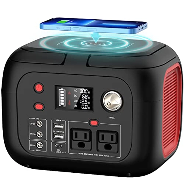 Portable Power Station 300W Power Bank with AC Outlet 228Wh Solar Generator with LED Light Portable Generators 9 Outputs Battery Backup Power Supply for Outdoor Camping Travel Emergency
