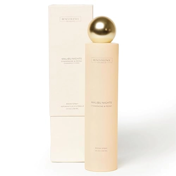 Benevolence LA Malibu Nights Room Spray | Champagne & Peony | 3.4oz | Versatile Home Fragrance, Pillow & Linen Spray | Low VOC, No Alcohol | Malibu Sands Collection