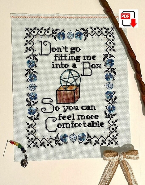 Outside the Box, Pagan, Wiccan, Modern Cross Stitch, Quote, Pattern Only, Sassy Saying, Phrase, Blackwork, Digital PDF