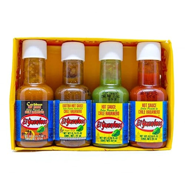 El Yucateco Charola Habanero 4 x 22ml Mexican Habanero Spicy Hot Sauce Variety Pack, Gift Set for Spice Lovers