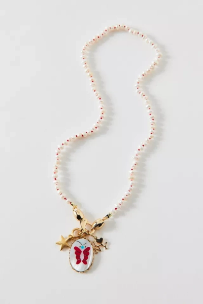 Vintage By The Sage Vintage Butterfly Pendant Beaded Charm Necklace