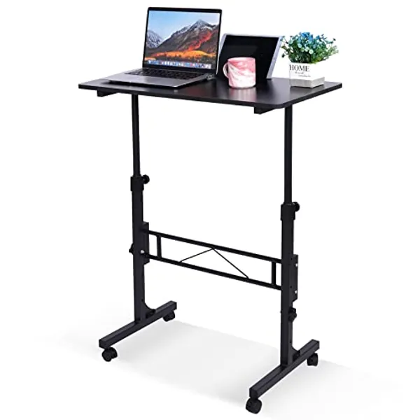 Standing Desk Adjustable Height, Mobile Stand Up Desk with Wheels Small Computer Desk Rolling Desk, Portable Laptop Desk Black Standing Table Sit Stand Home Office Desks 16"x31.5" Height 27"-43.5" - Black