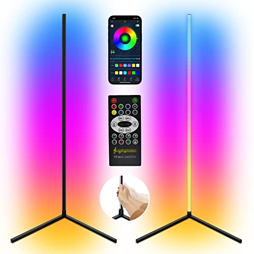 LZHOME Rotatable LED Corner Floor Lamp: 2-Packs RGB Color Changing Lighting Standing Corner Lamp with Bluetooth APP and Remote Control, Dimmable, Music Sync & Timing, for Living Room Bedroom GameRoom - Rotating adjustable-2 Pack - Black