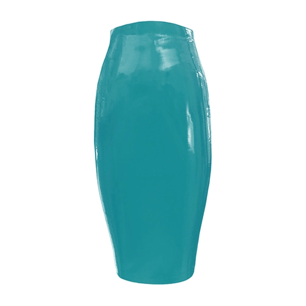 Latex Zip Tight Pencil Skirt in vibrant turquoise