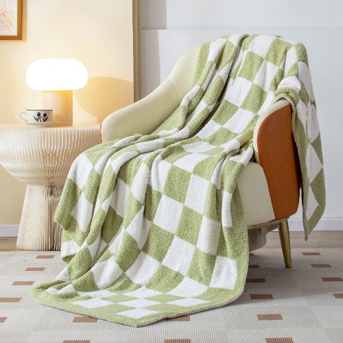 SeaRoomy Throw Blanket Checkerboard Fuzzy Blanket Reversible Plush Plaid Throw Blankets Warm Cozy Microfiber Knit Shaggy Checkered Blanket Decor (Sage Green, 60×79in) - Sage Green 60×79in