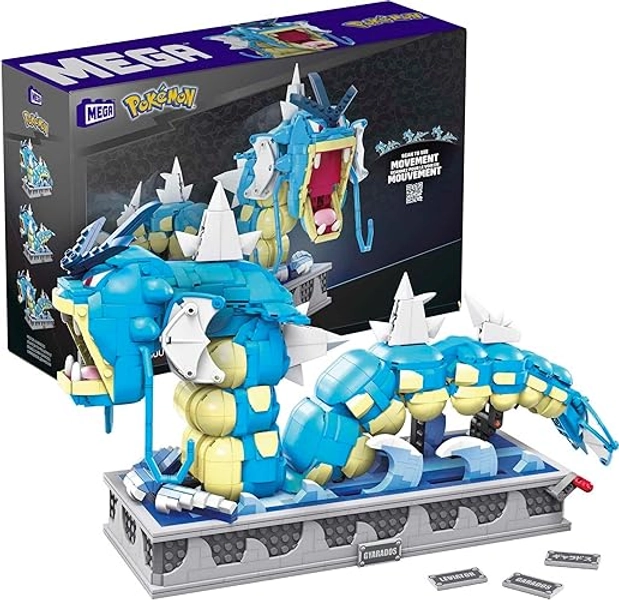 Mega Pokémon Building Toys Set, Motion Gyarados with 2186 Pieces, Moving Mouth and Tail, for Kids or Adult Collectible