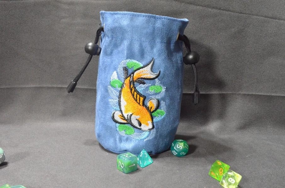 Dice Bag Koi Fish Embroidered Denim suede