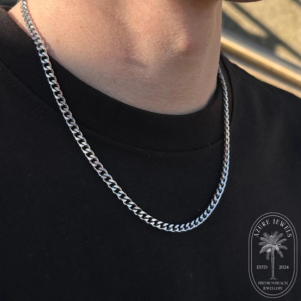 Silver Cuban Chain, Mens Silver Chain, 5mm, 2mm, Mens Necklace, Mens Chain, Man Necklace Stainless Steel, Mens Silver Necklace