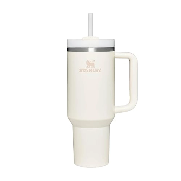 Stanley Quencher H2.0 FlowState Trinkflasche mit Strohhalm 1.18L - Thermobecher Kühlt 11 Stunden - 48 Stunden Eisgekühlt - Spülmaschinenfest - Thermosflasche BPA Frei - Kaffeebecher To Go - Cream