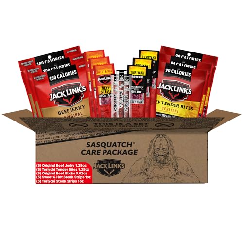 Jack Link's Beef Jerky Gift Basket Variety Pack - Includes Delicious Meat Sticks, Beef Steaks, and Tender Bites, Great Gift for Men, 15-Piece Assorted Jerky Gift Pack with Various Flavors - Assorted Pack - 15 Piece