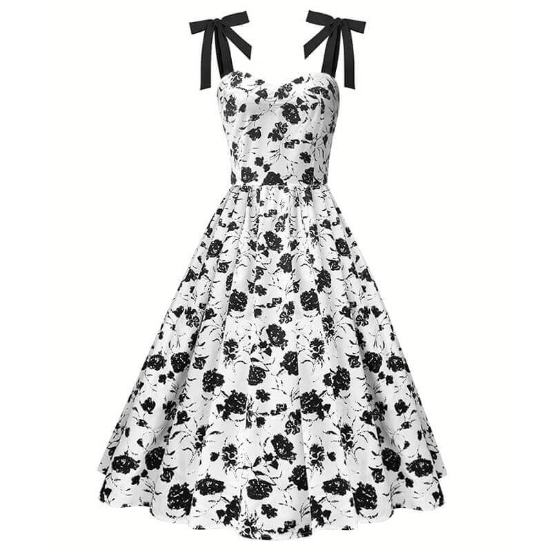Black Rose Print Sleeveless Dress - Black / L (Bust 88 cm)