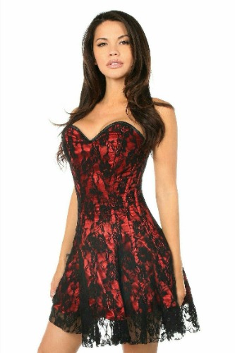 Lavish Red Lace Corset Dress - Medium / As Shown