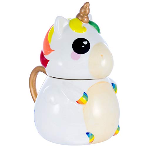 Seven20 Rainbow Unicorn Coffee Mug w/Lid - Great Gift for Kids and Adults - Ceramic - Rainbow Unicorn