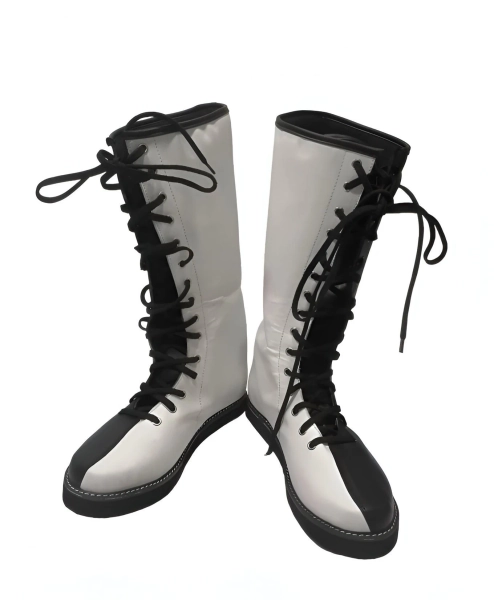 Wrestling Boots, Handmade Leather Long Boots,  100% Genuine Leather, White and Black, Customizable colors, Lace-up style