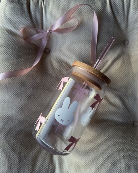 Miffy Pink Blossom Bow Glass Cup, Coffee Glass, Coquette Miffy Customs, Blind Box Gift