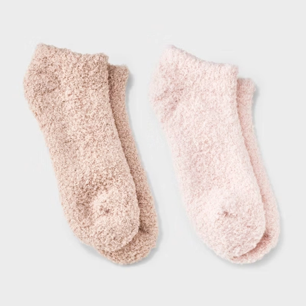 Women's Solid 2pk Cozy Low Cut Socks - Auden™ Pink/Tan 4-10: Recycled Polyester, Spandex, Knit, Tagless, Machine Washable
