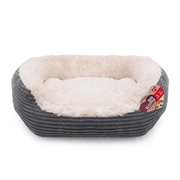 Rosewood Grey Jumbo Cord/Plush Oval Dog Bed, Medium