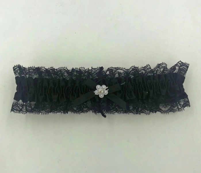 Satin Leg Garter - One Size - Black With Black  Lace