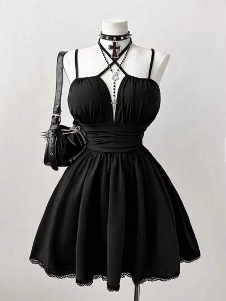 Sunspun Rave Coachella Plus Size Cross Spaghetti Strap Lace Patchwork Holiday Elegant Dress, Spring/Summer