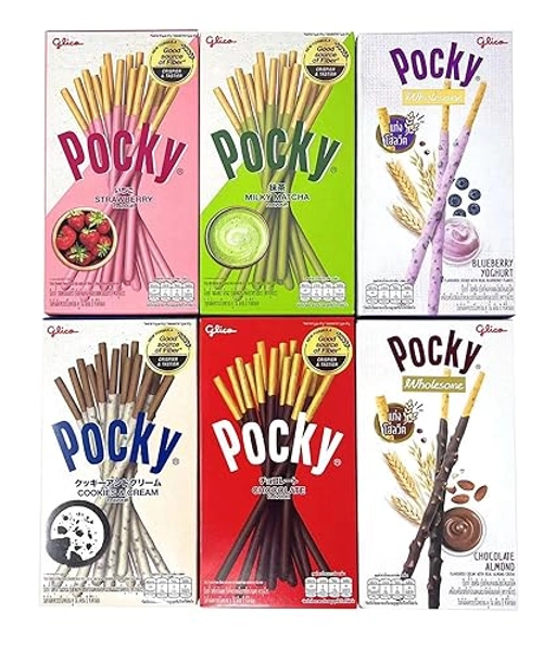 Pocky Biscuit Stick 6 Flavors Variety Pack (Pack of 6) (Total 8.84 oz) - Classic Flavors and Fun New Flavors - Yogurt and Choc Almond