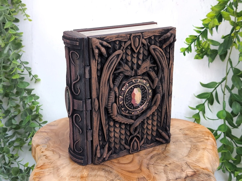 Dragon Book Box Container, Secret Storage Jewelry Box, Magic Tome Tarot Deck Trinket Box, Witchy Decor Witchcraft Pagan Gift, Pet Urn