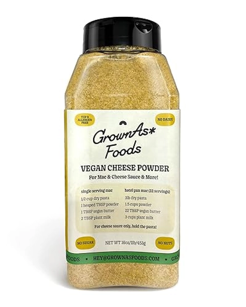 GrownAs Vegan Cheese Powder, 1 lb. - Dairy Free, Non-GMO Cheddar Cheese Seasoning for Vegan Mac & Cheese, Nachos, Pub Cheese - Organic, Non-Dairy, Sugar-Free, Soy-Free - Better Than Nutritional Yeast