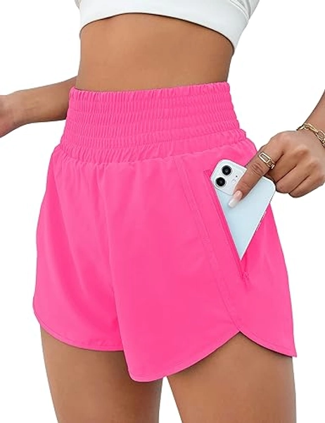 BMJL Women's Athletic Shorts High Waisted Running Shorts Pocket Sporty Short Gym Elastic Workout Shorts