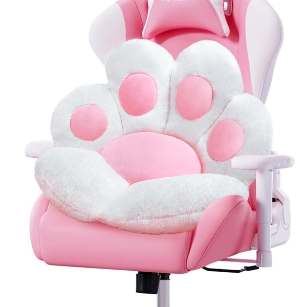 Katt tass-kudde söta stolkuddar Kawaii katt tassform 71 cm x 64 tum spelstol kudde kattunge plysch lat soffkudde för flicka spelare stol, kawaii tillbehör saker rum dekor sovrum dekor dyna (vit)