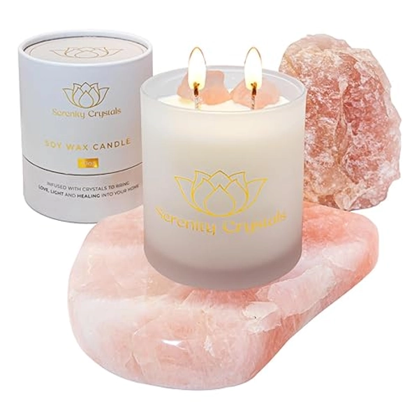 Serenity Crystals Candle Infused with Crystals (Rose Quartz/Tropical Blush)