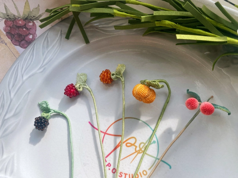 crochet bookmark,Fruit Bookmark,Pumpkin bookmark,Cherry,Raspberry,Blackberry,gift,Handmade crafts,micro crochet,bookmark,FRUIT,halloween