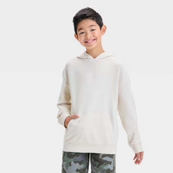 Boys' French Terry Hooded Pullover Sweatshirt - Cat & Jack™ Beige XL Husky