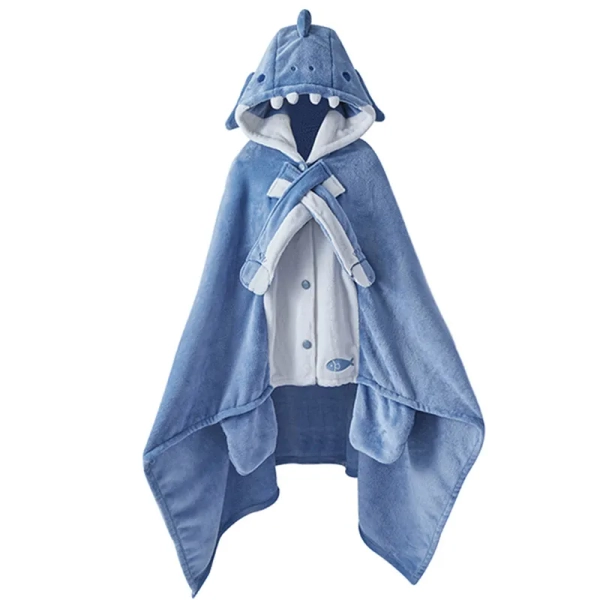 Cartoon Shark Plush Wearable Hooded Blanket