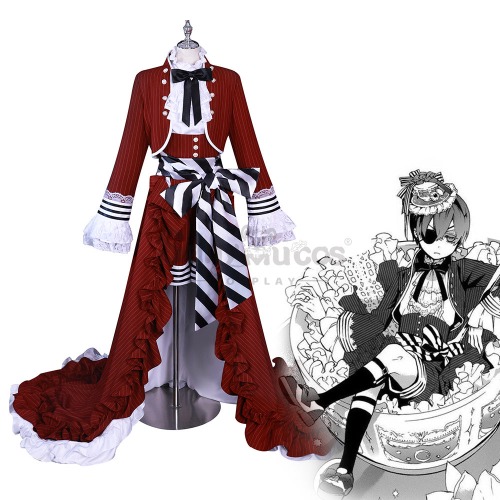 Anime Black Butler Cosplay Red Tea Cup Ciel Phantomhive Cosplay Costume - L