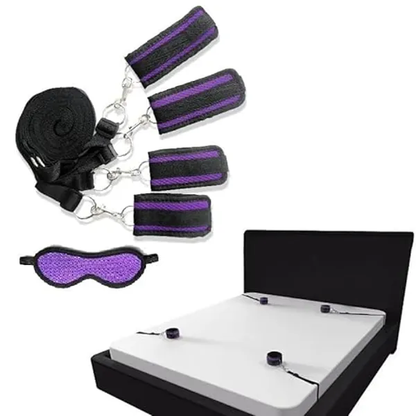 LEQC Bed Restraints Sex Kit BDSM Kit,Bondage Restraints Set Sex Toys with Blindfold Eye Mask Wrist Leg Restraint System Adjustable Bondage Set for Couples Sex Toys