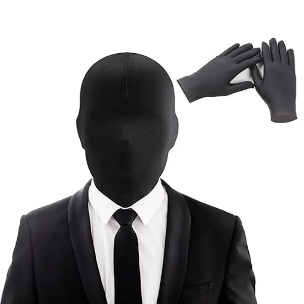 2 Pcs Halloween Faceless Mask and Gloves Set Full Face Mask Full Finger Spandex Gloves for Cosplay Unisex Adult Costume