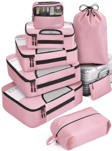Veken 8 Set Packing Cubes for Suitcases, Travel Essentials for Carry on, Luggage Organizer Bags Set for Travel Accessories in 4 Sizes(Extra Large, Large, Medium, Small), Pink - Juicy Pink - 8 Set