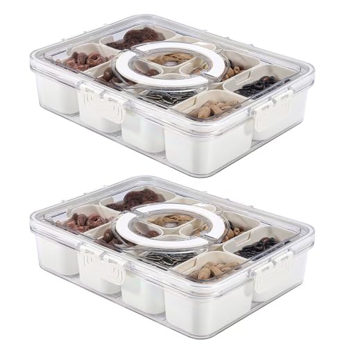 2 Pcs Snackle Box Charcuterie Container, Divided Serving Tray with Lid and Handle, Portable Snack Platters for Fruit, Nuts, Candy, Entertaining, Party, Picnic - 2 Pcs 8 Compartments