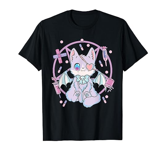 Pastel Goth Kawaii Yami Cat T-Shirt - Youth - Royal Blue - Large