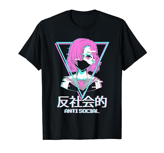 Antisocial Vaporwave Anime Girl Japanese Aesthetic T-Shirt - Men - Olive Heather - XX-Large