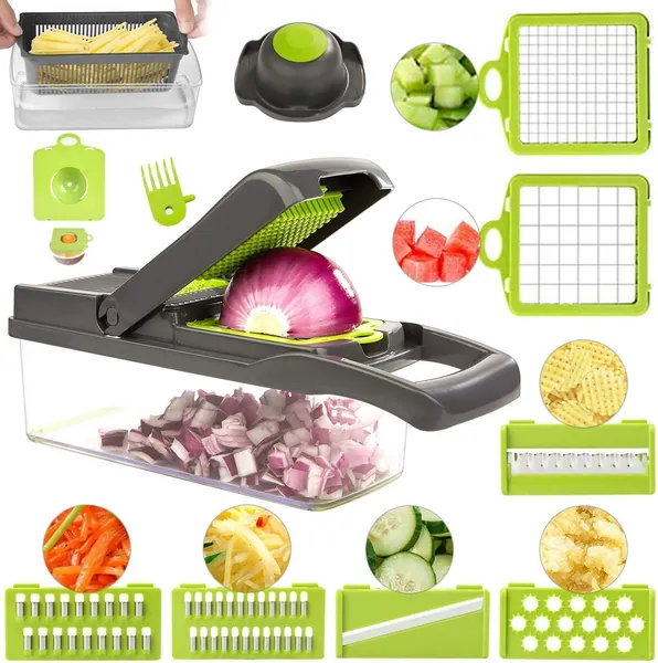 12 in 1 Vegetable Chopper, Multifunctional Mandoline Slicer Dicer Household Kitchen Manual Julienne Grater Cutter for Onion, Garlic, Carrot, Potato