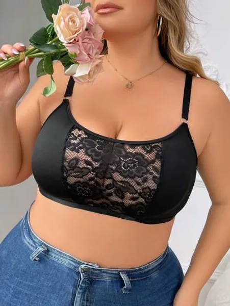Plus Size Lace Patchwork Wireless Bra