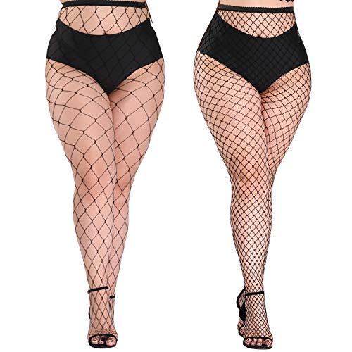 akiido Fishnet Stockings, High Waist Tights for Women, Sparkle Rhinestone Fishnets Party Rhinestone Mesh Stockings Pantyhose - Black04-2pairs-large&mid Grid
