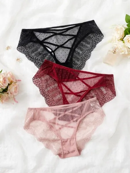 Plus 3pack Criss Cross Lace Panty